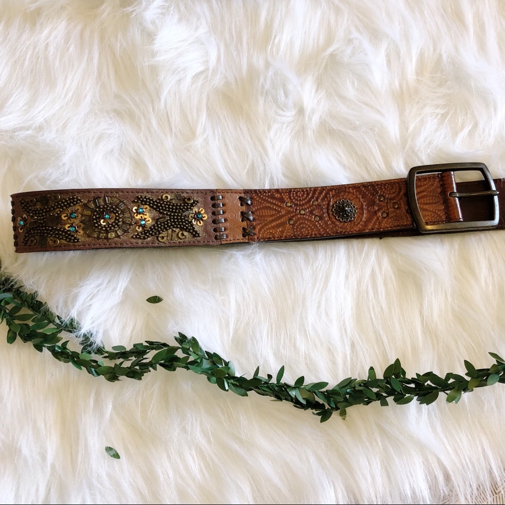 Fossil embellished leather belt